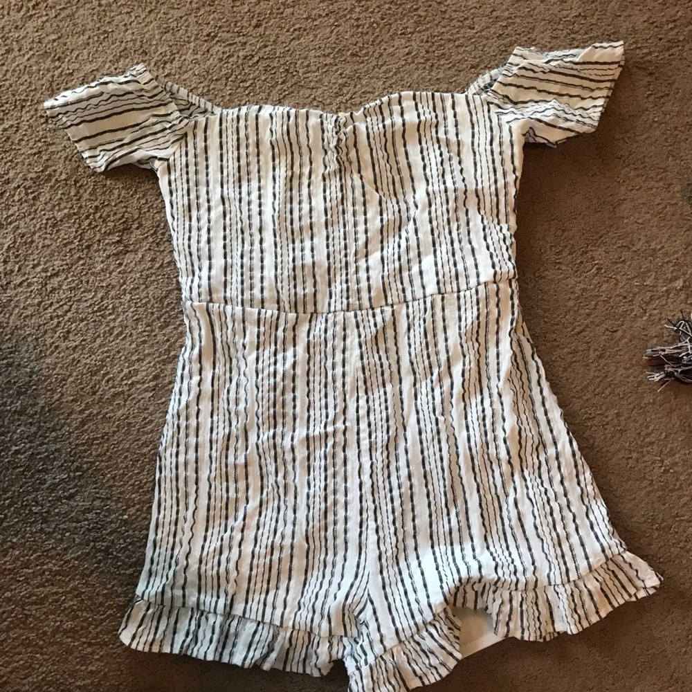 Off the shoulder striped romper
